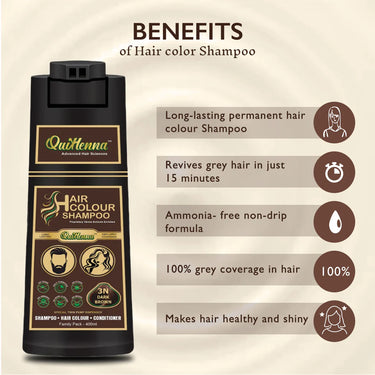 QH+ QuikHenna EVARA Organic Gel Hair Colour Shampoo- 400ml- 3N Dark Brown - BuyPureNaturals