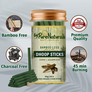 byPureNaturals Bamboo Less Incense Agarwoud Oudh Dhoop Sticks- 30 Sticks Pack - BuyPureNaturals