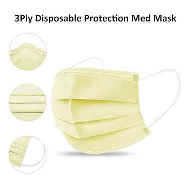byPureNaturals Non Wooven Unisex 3 Ply Protective Disposable Face Mask with Nose Clip (Pack of 10, Yellow) - BuyPureNaturals