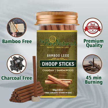 byPureNaturals Bamboo Less Incense Sandalwood Dhoop Sticks- 30 Sticks Pack - BuyPureNaturals