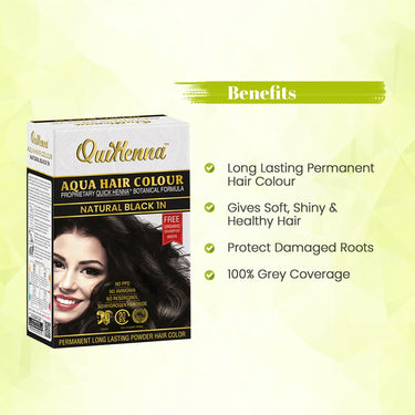 QuikHenna AQUA Powder Hair Color- 110 Gm - 1N Natural Black - BuyPureNaturals