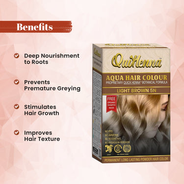 QuikHenna AQUA Powder Hair Color- 110 Gm- 5N Light Brown - BuyPureNaturals
