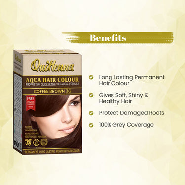 QuikHenna AQUA Powder Hair Color- 110 Gm- 3G Coffee Brown - BuyPureNaturals