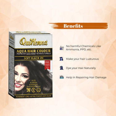 QuikHenna AQUA Powder Hair Color- 110 Gm- 2N Soft Black - BuyPureNaturals