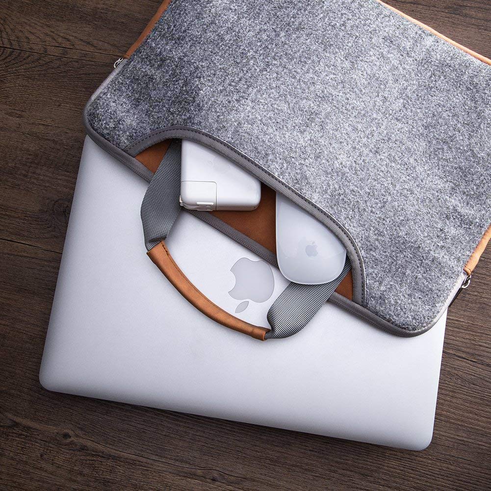 Goalu 15 inch Wool Felt Laptop Sleeve-Grey - BuyPureNaturals