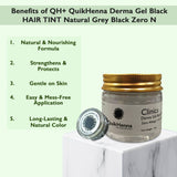 QH+ QuikHenna CLINICA Organic Gel Derma Black Tint Hair Colour- 46gm- 0N Natural Grey Black - BuyPureNaturals