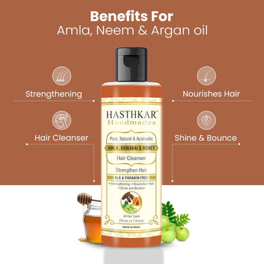 Hasthkar SLS & Paraben Free Amla Honey & Shikakai Hair Shampoo- 210ml - BuyPureNaturals