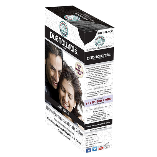 byPureNaturals 100% Organic Powder Soft Black Hair Color (60 Gram) | Pure Natural Hair Colour for Men & Women | Chemical Free & Ammonia Free Hair Colour