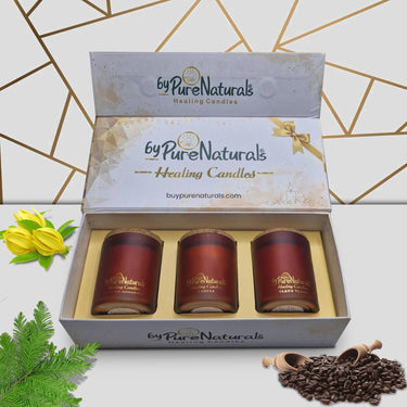 byPureNaturals Soy Wax Healing Candles- 200ml Jar (Pack of 3 – Coffee, Ylang Ylang, Cedar and Sandalwood) - BuyPureNaturals