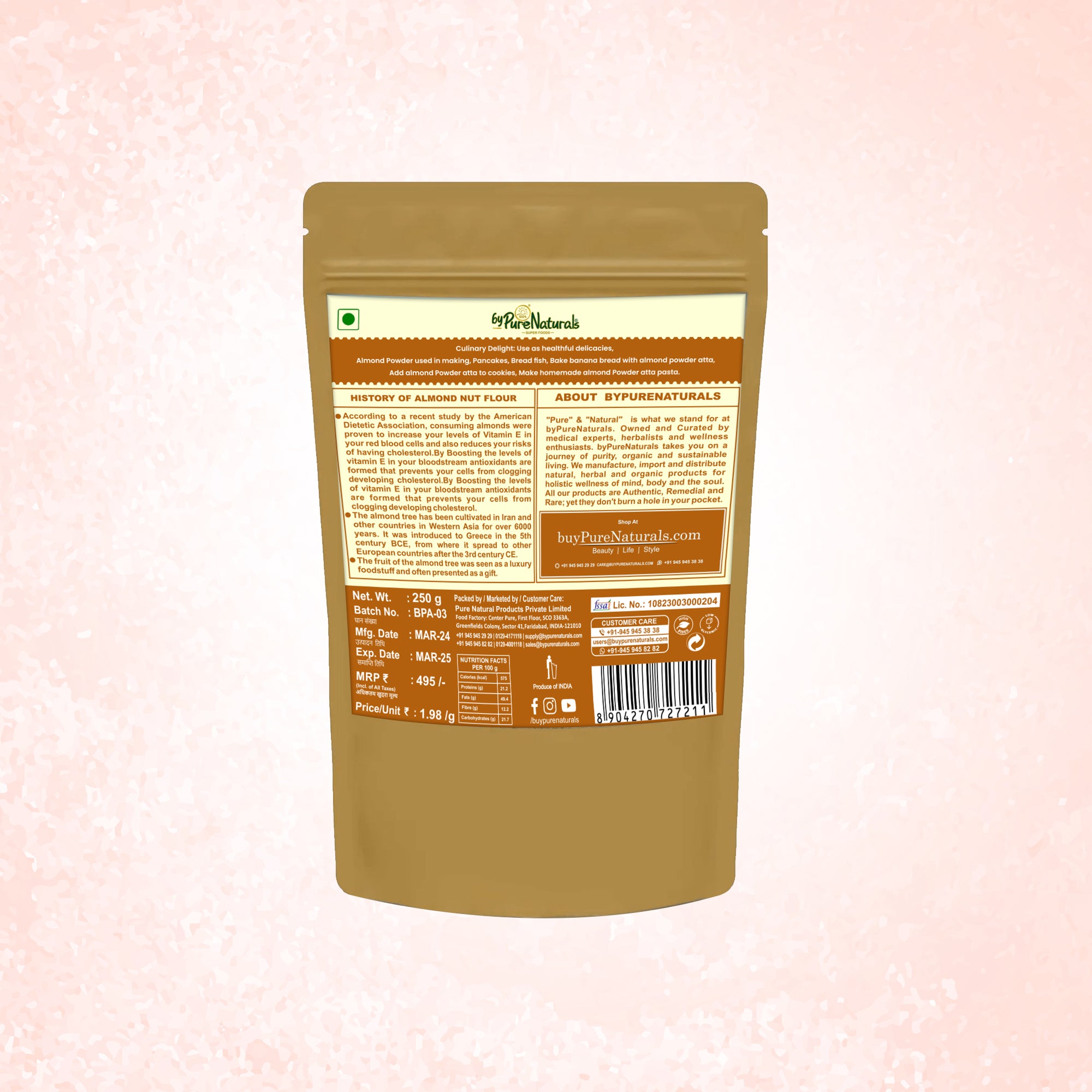 byPureNaturals Gluten Free Badaam Powder Atta (Almonds Flour)- 250 Gm ...