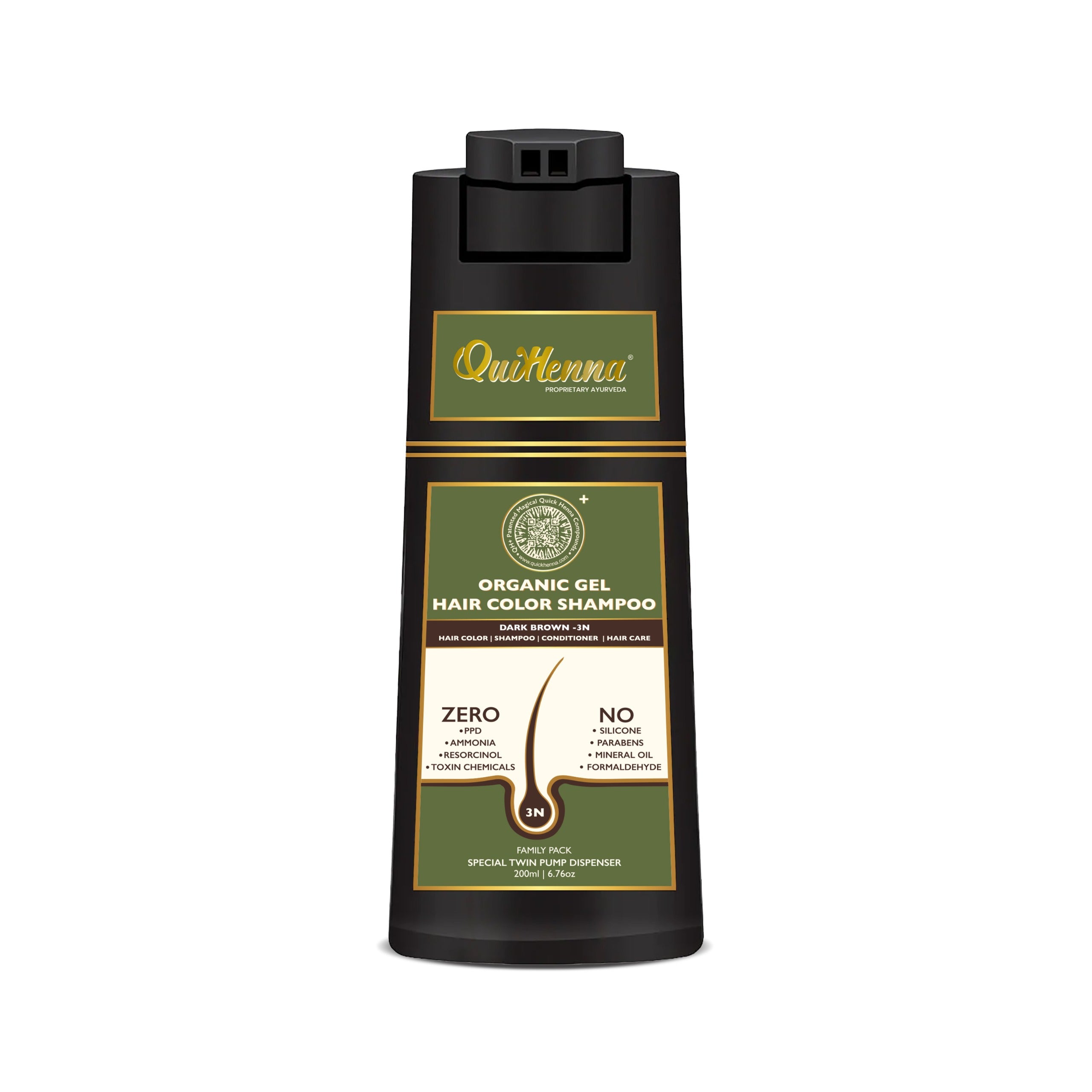 QH+ QuikHenna EVARA Organic Gel Hair Colour Shampoo- 200ml- 3N Dark Brown - BuyPureNaturals