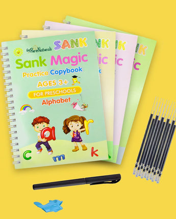 sank note book alphabet number math and drawing 