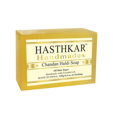 Hasthkar Handmade Glycerine Chandan Haldi Soap- 125gm - BuyPureNaturals