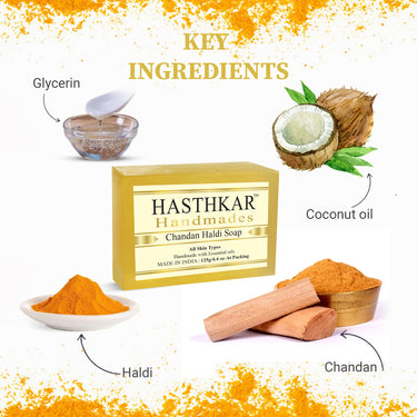 Hasthkar Handmade Glycerine Chandan Haldi Soap- 125gm - BuyPureNaturals