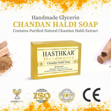 Hasthkar Handmade Glycerine Chandan Haldi Soap- 125gm - BuyPureNaturals
