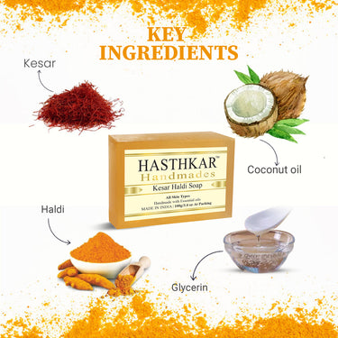 Hasthkar Handmade Glycerine Kesar Haldi Soap- 100gm - BuyPureNaturals
