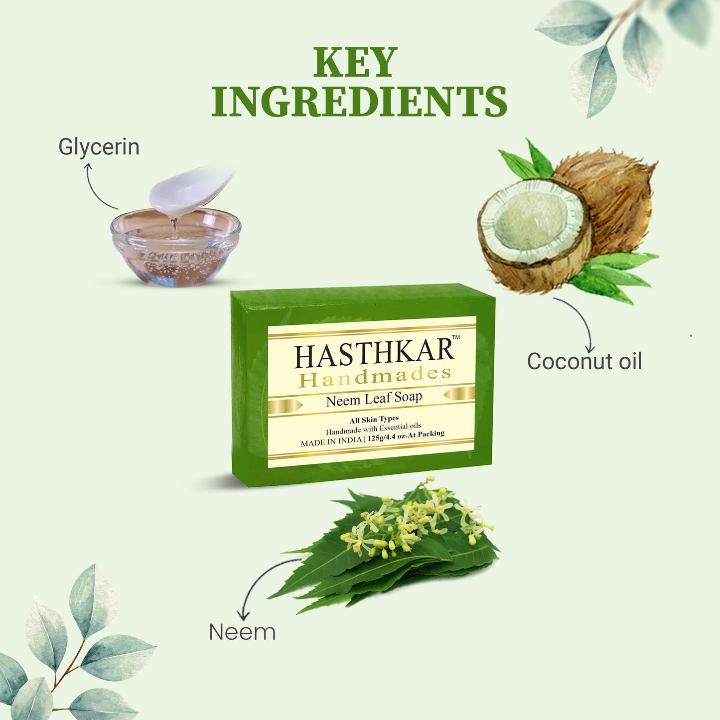 Hasthkar Handmades Glycerine Natural Neem leaf Soap 125Gm
