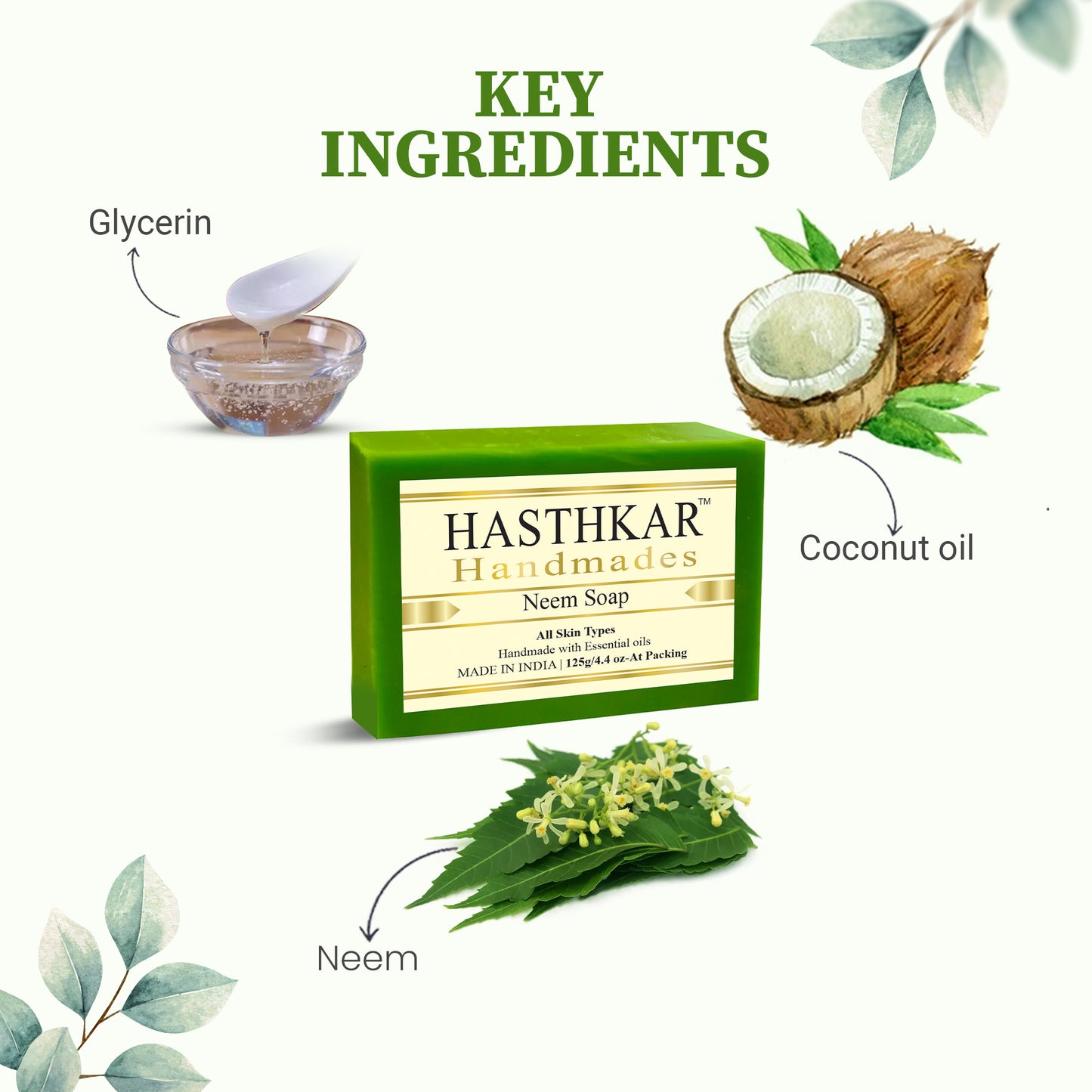 Images of Hasthkar handmades neem bathing soap men women key ingredients 