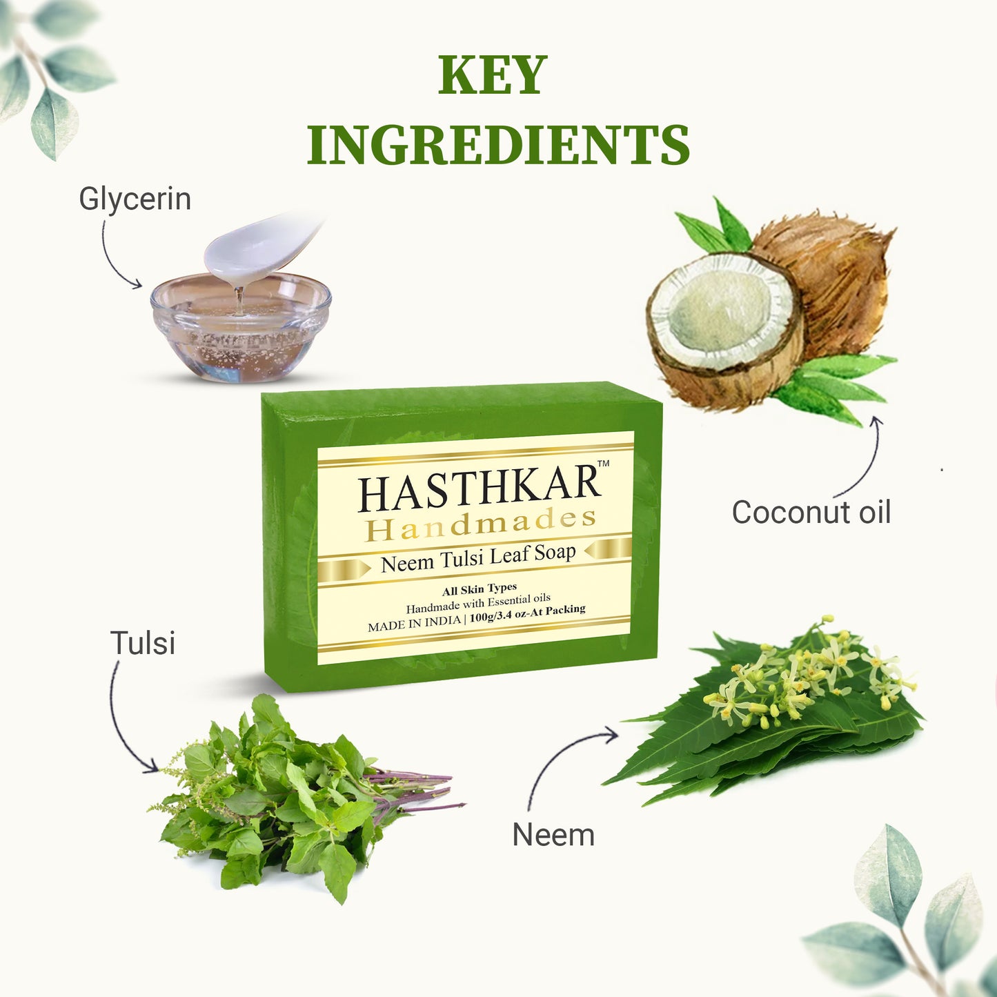 Hasthkar Handmades Glycerine Natural Neem tulsi leaf Soap 100Gm