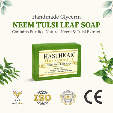 Hasthkar Handmade Glycerine Neem Tulsi Leaf Soap- 100gm - BuyPureNaturals