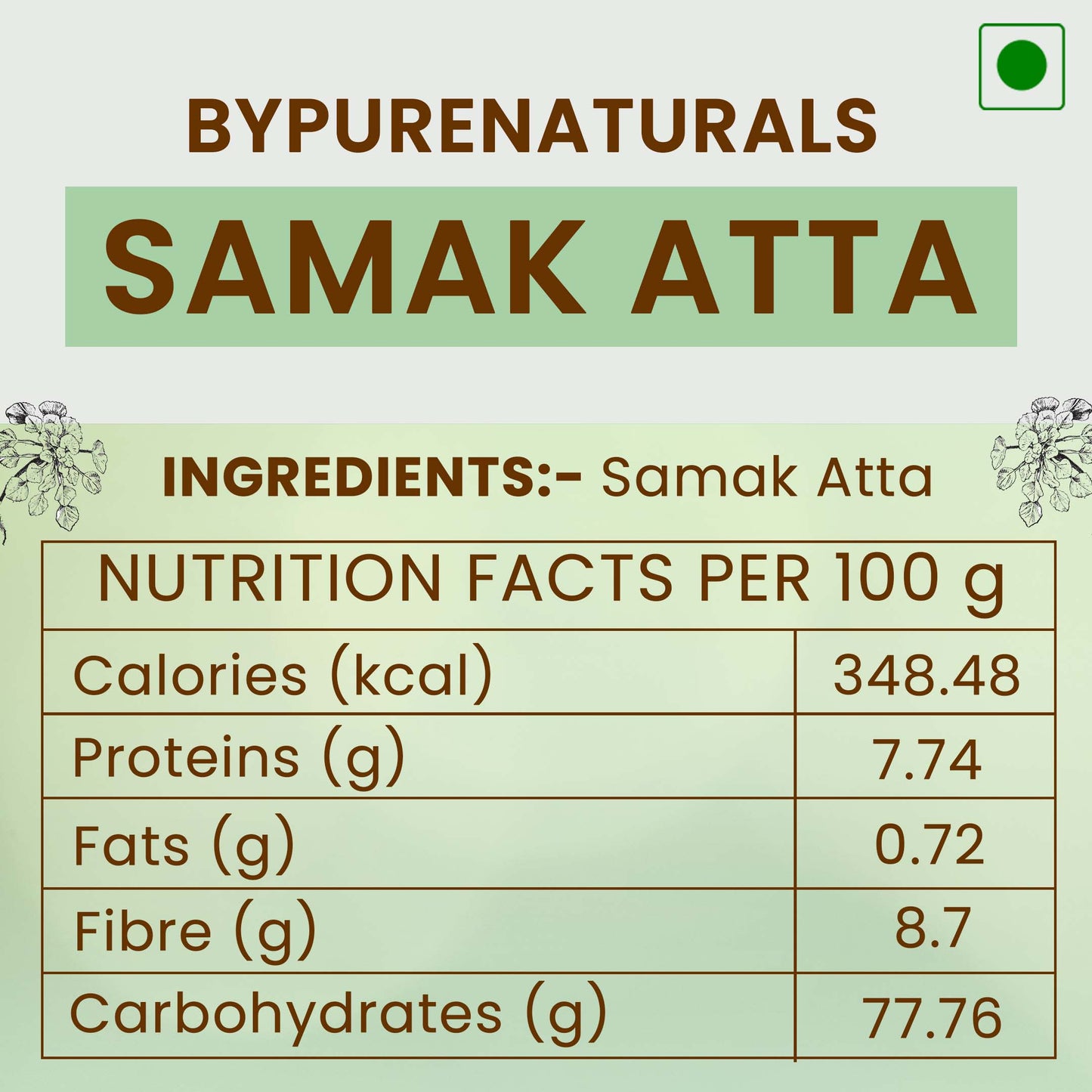 byPurenaturals Samak Atta - Barnyard Millet Flour 350gm 100% Pure Cold Grounded Samak - Barnyard Millet - Ready to Use Vrat Atta