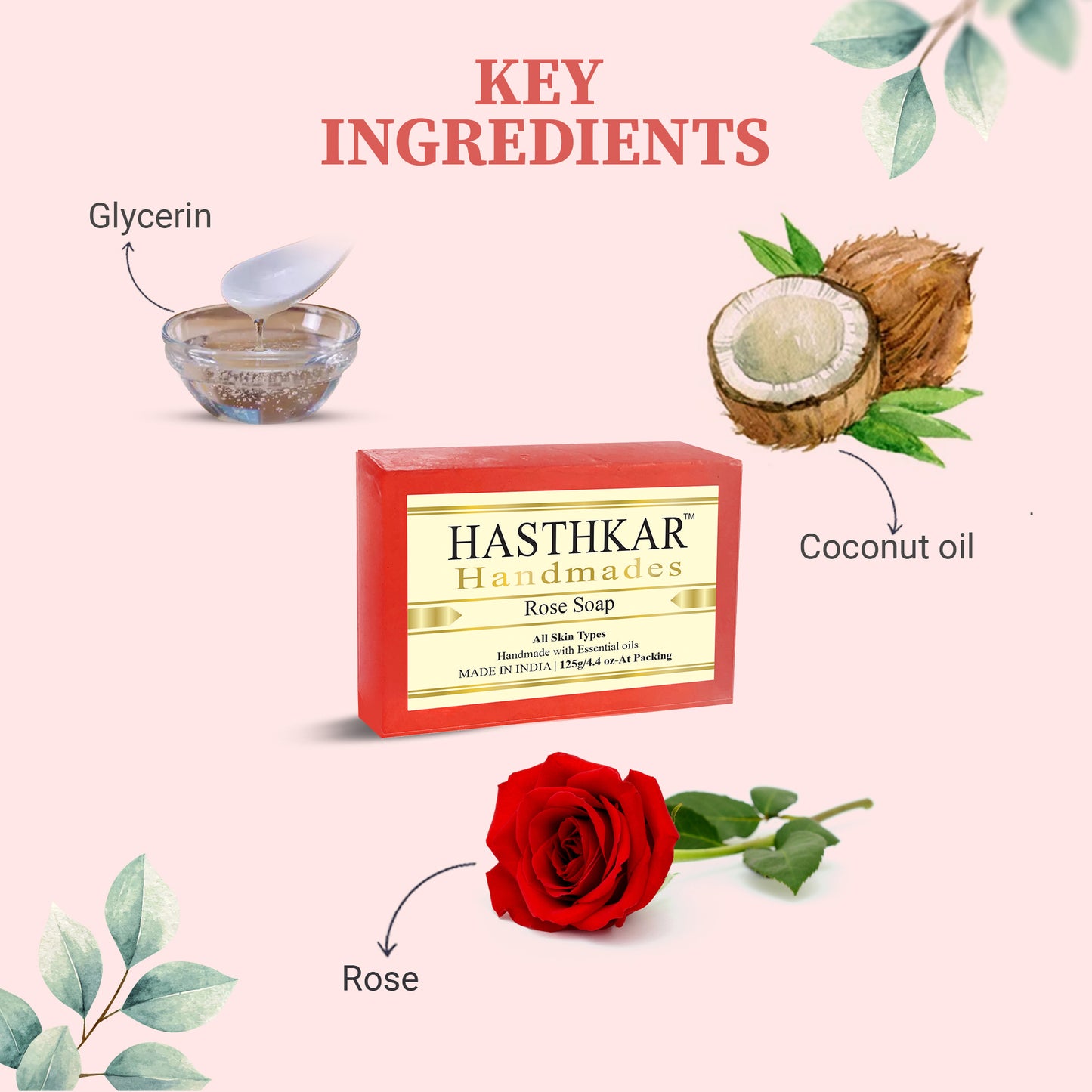 Images of Hasthkar handmades rose bath soap men and women key ingredients 