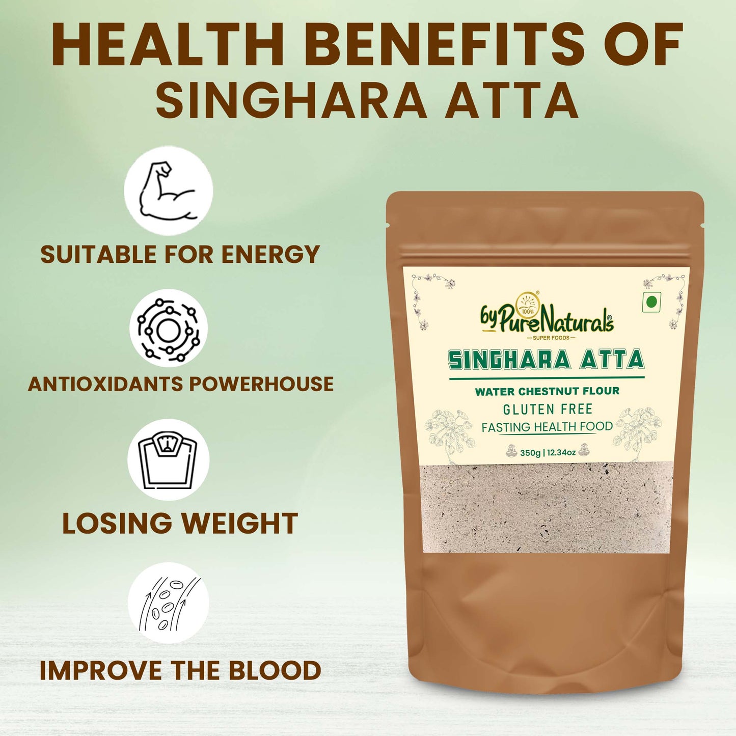 byPurenaturals Singhara Atta - Water Chestnut Flour 350gm 100% Pure Grounded Singhara - Water Chestnut - Ready to Use Vrat Atta