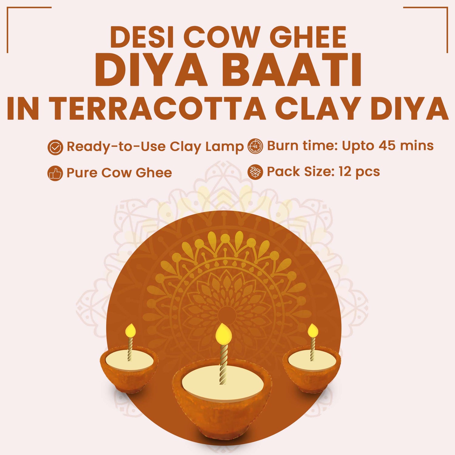 ByPureNaturals Desi Cow Ghee Diya Baati in Terracotta Clay Diya for Po