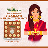 byPureNaturals Desi Cow Ghee Diya Baati in Terracotta Clay Diya For Pooja - 12pcs - BuyPureNaturals