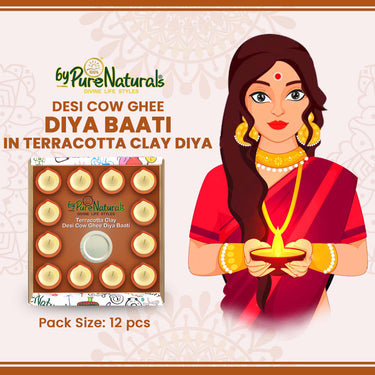 byPureNaturals Desi Cow Ghee Diya Baati in Terracotta Clay Diya For Pooja - 12pcs - BuyPureNaturals