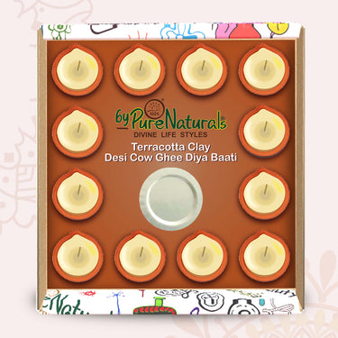 byPureNaturals Desi Cow Ghee Diya Baati in Terracotta Clay Diya For Pooja - 12pcs - BuyPureNaturals