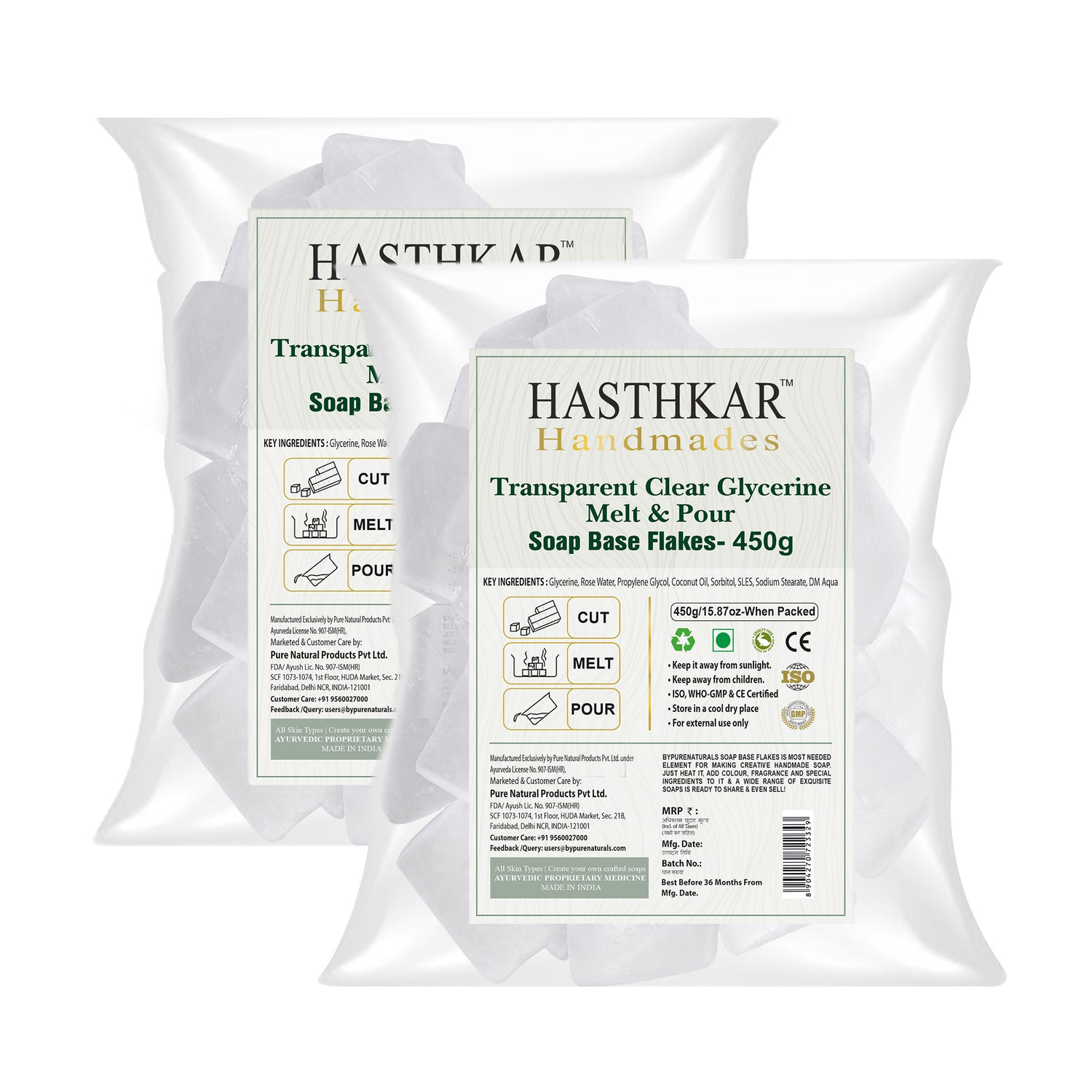 Hasthkar Handmades Clear Glycerine Soap Base Flakes 450Gm Pack of 2