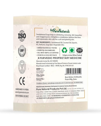 byPureNaturals Organic Sandalwood Soap For Men Women 125gm