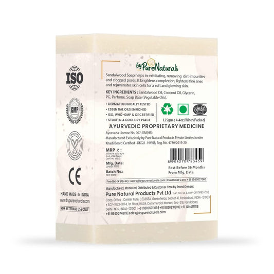 byPureNaturals Organic Sandalwood Soap For Men Women 125gm