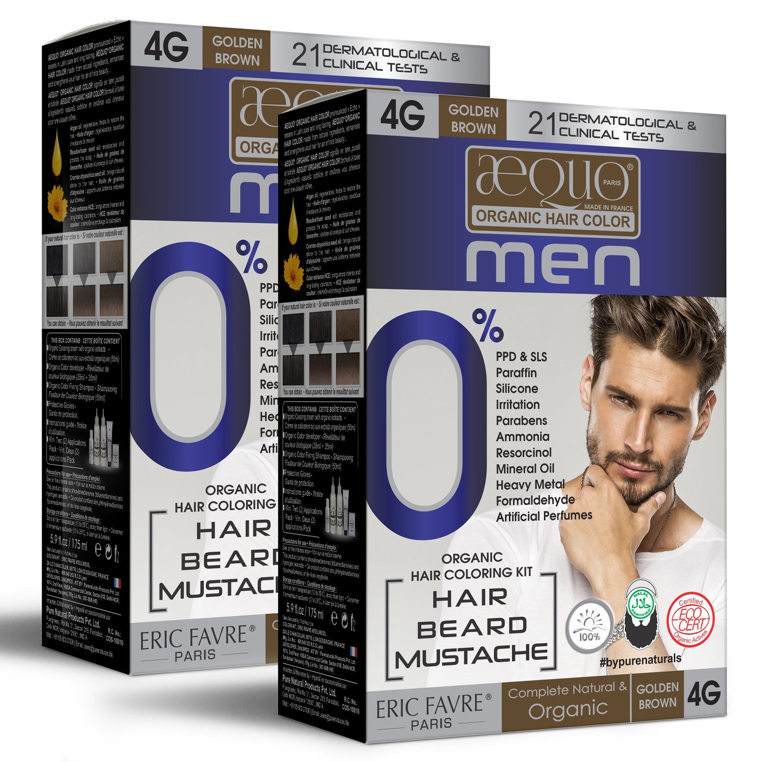 byPureNaturals Organic Cream Hair Colour for Men golden brown pack of 2