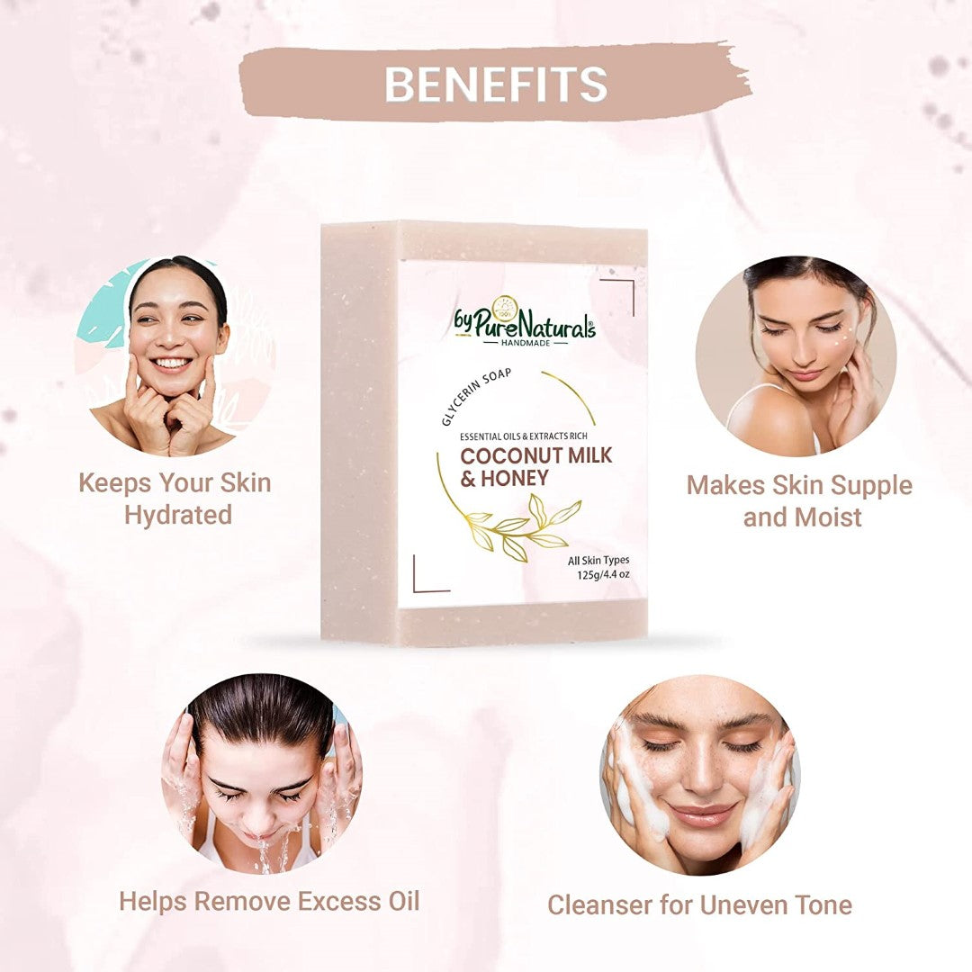 byPureNaturals Organic Coconut Milk & Honey Soap For Men Women 125gm