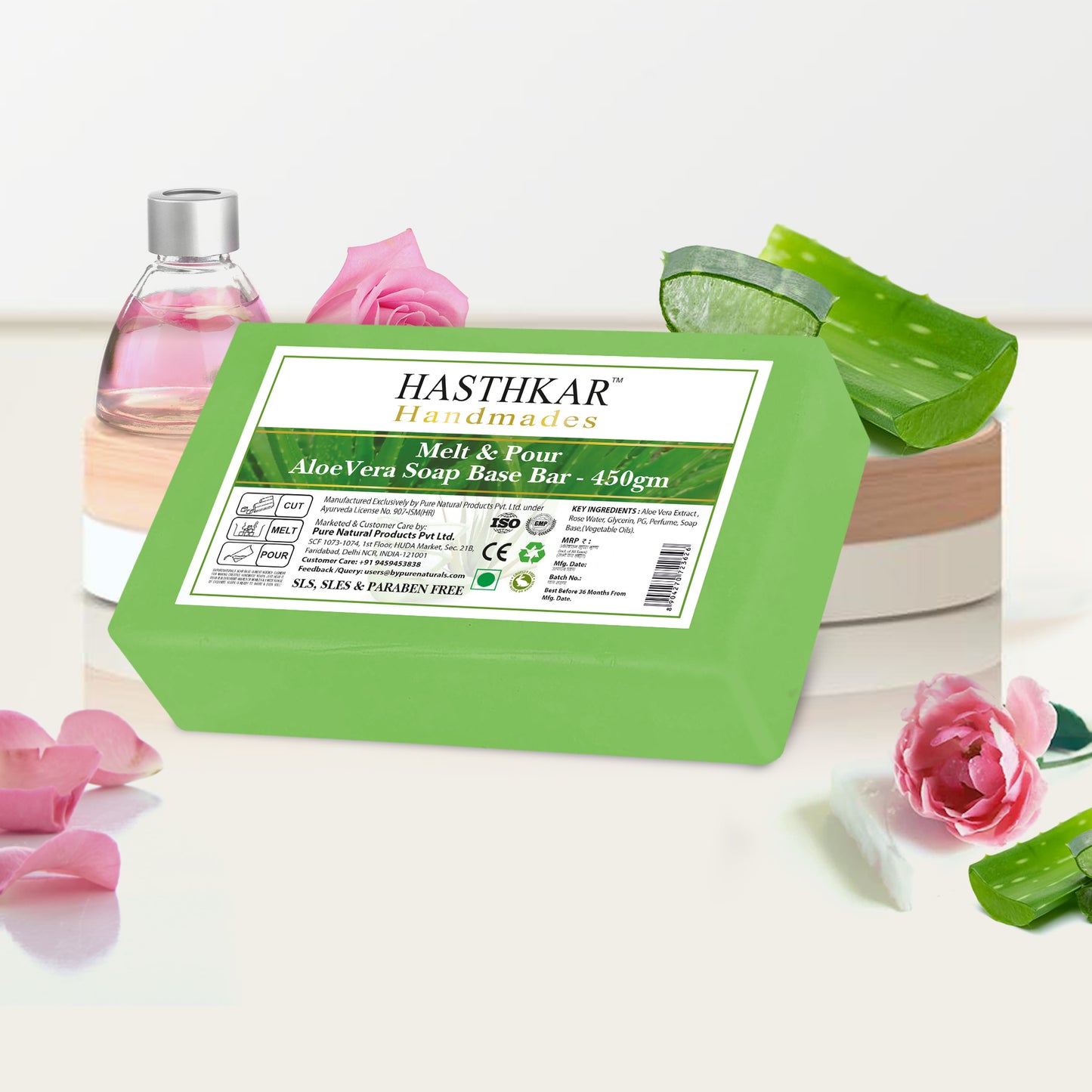 Hasthkar Handmades Soap Base Bar Aloevera 450gm Pack of 2-3