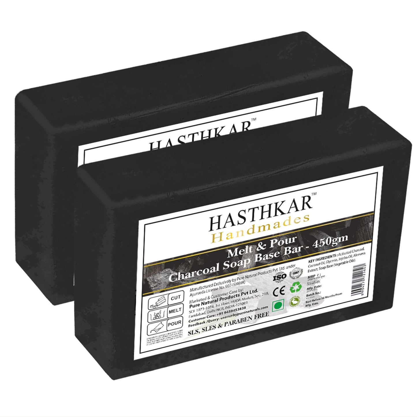 Hasthkar Handmades Soap Base Bar Charcoal 450gm Pack of 2