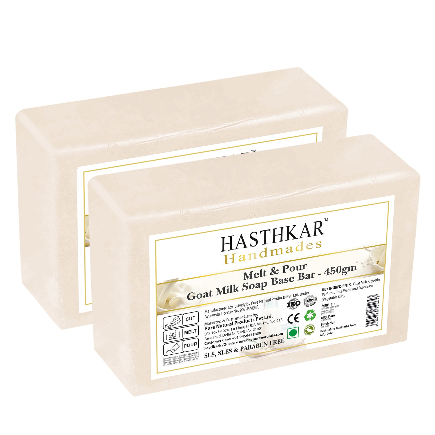 Hasthkar Handmades Soap Base Bar Goat Milk 450gm Pack of 2