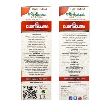 box of herbal henna organic bypurenaturals and its application process, ingredient list