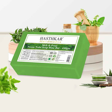 Hasthkar SLS & Paraben Free Neem Tulsi Glycerine Soap Base Bar- 450 Gm (Pack of 2)