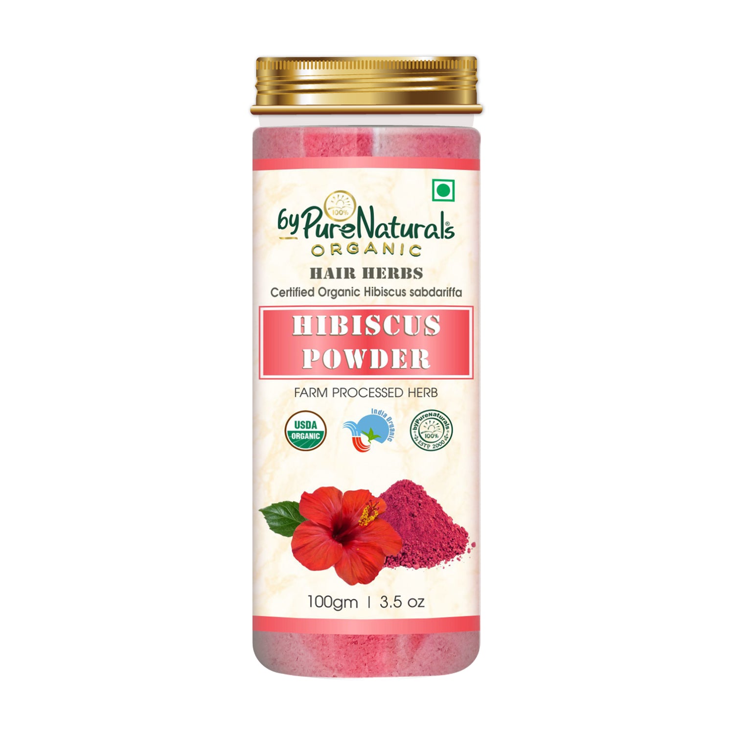organic hibiscus rosa sinensis powder in a jar measuring 100 gmOrganic Hibiscus Powder byPureNaturals-4