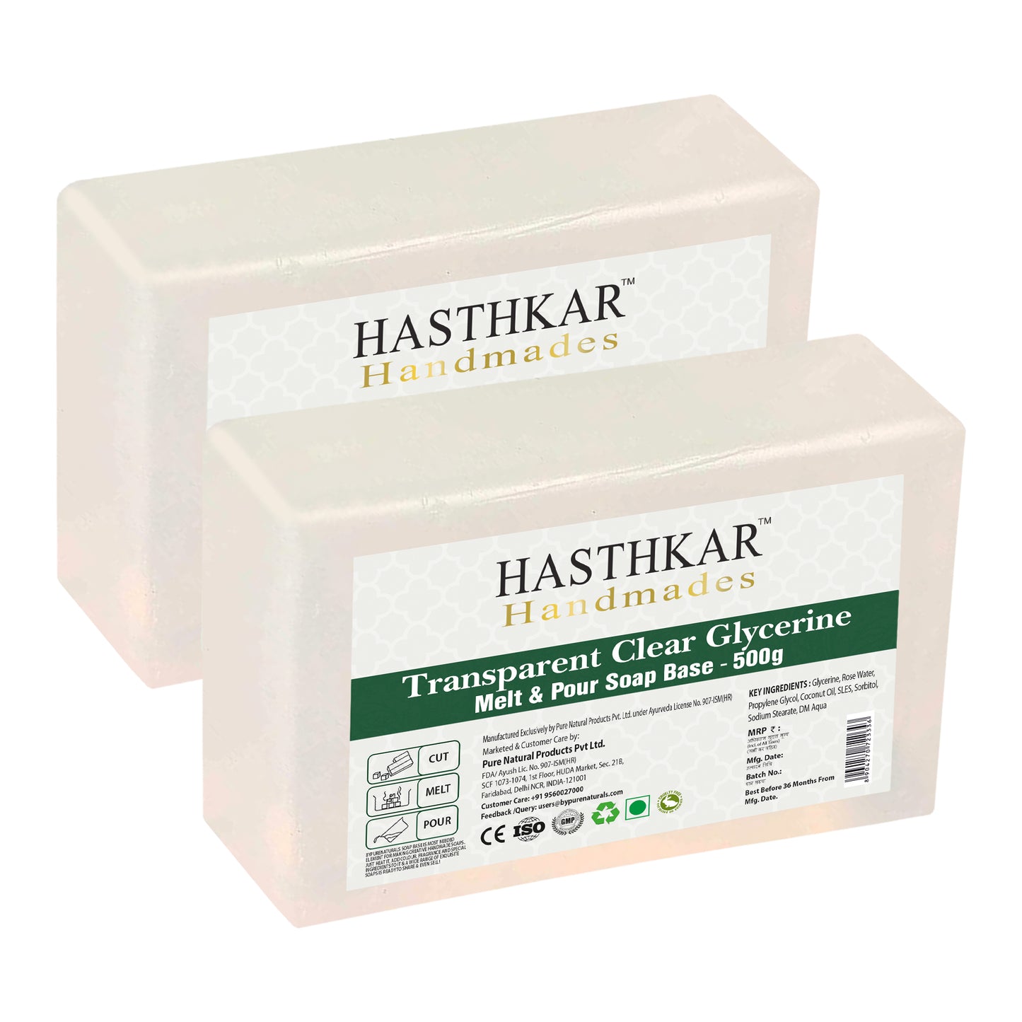 Hasthkar Handmades Clear Glycerine Pour & Melt Soap Base 500Gm Pack of 2