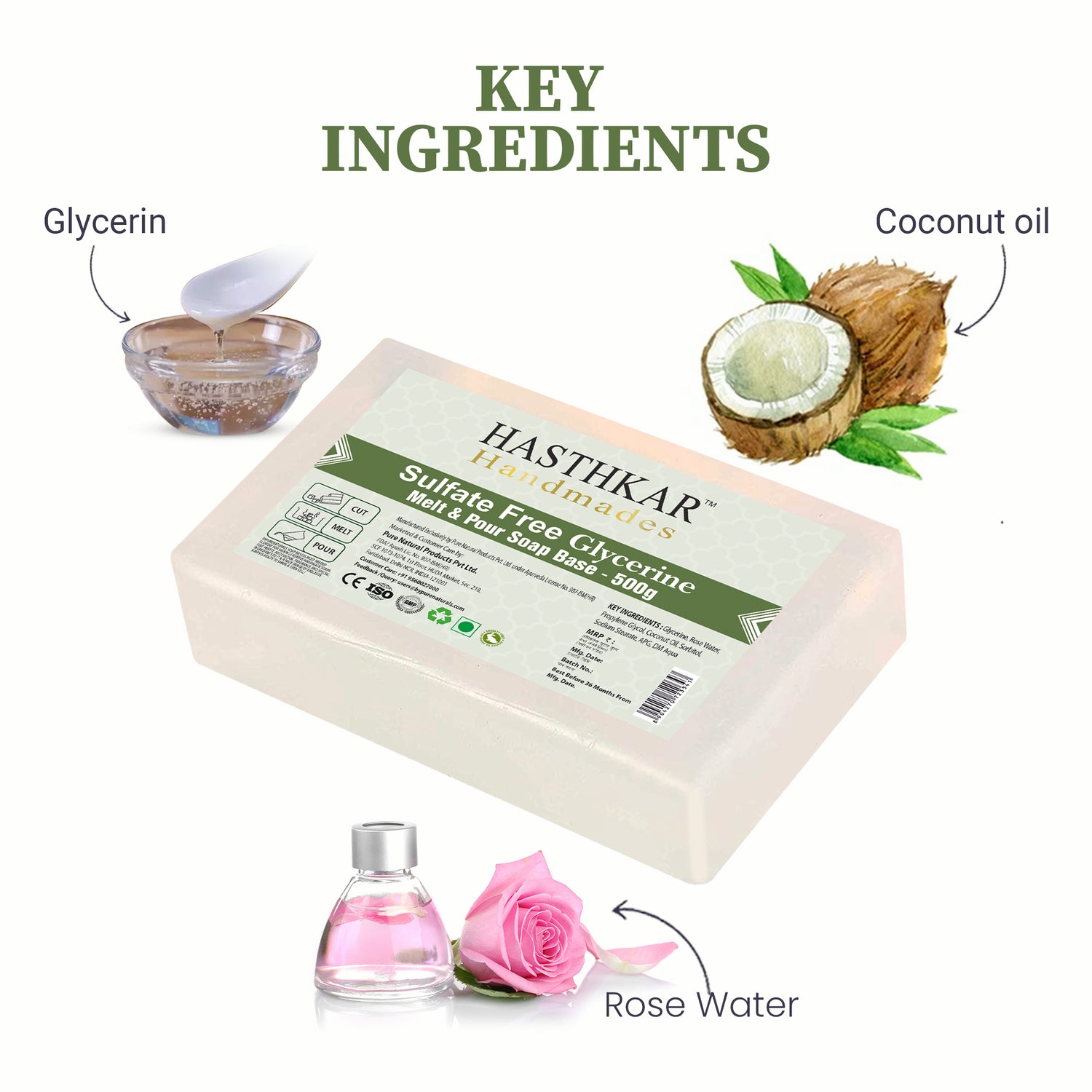 Hasthkar Handmades Clear Glycerine Soap Base Paraben Sls Free 500Gm Pack of 2-3