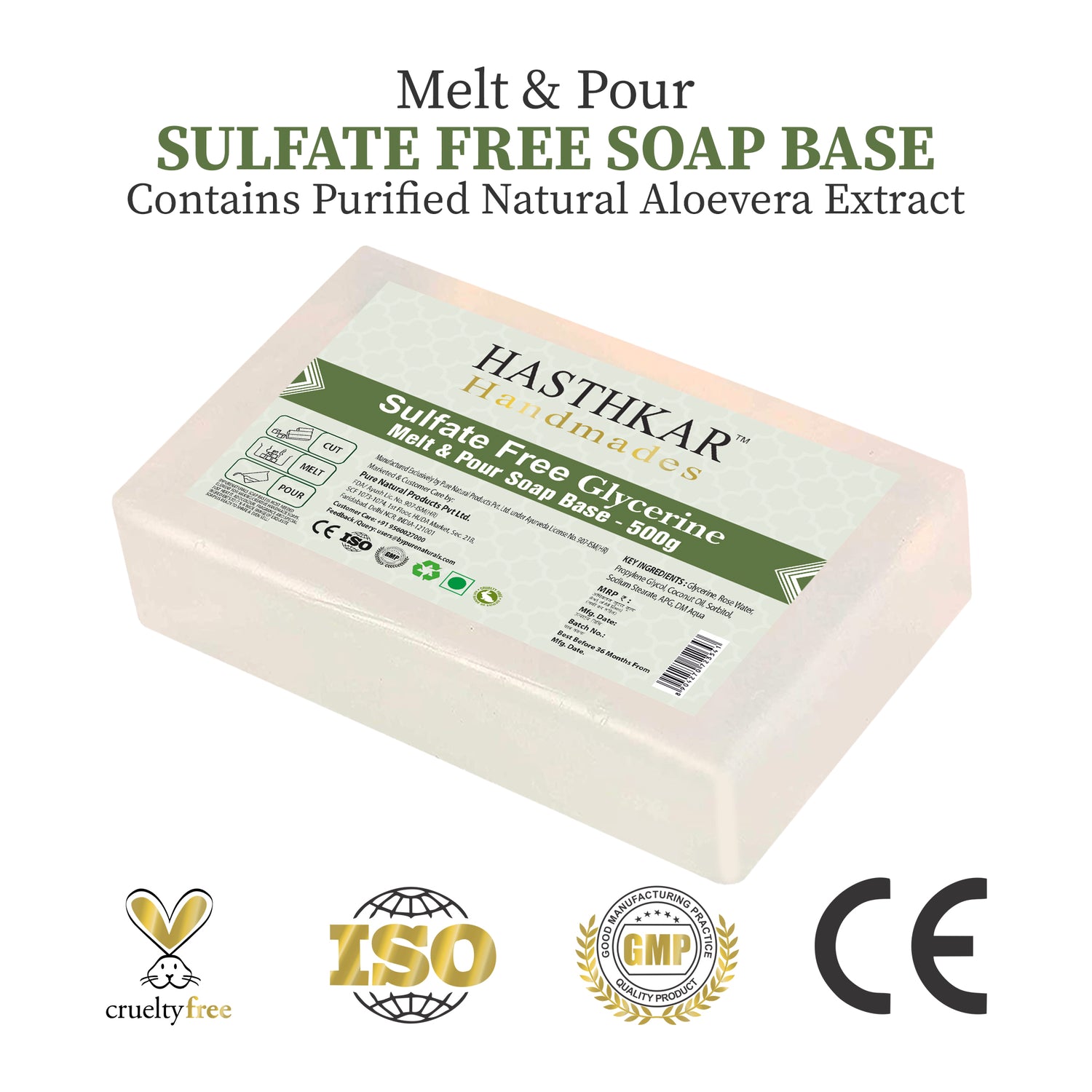 Hasthkar Handmades Clear Glycerine Soap Base Paraben Sls Free 500Gm Pack of 2-6