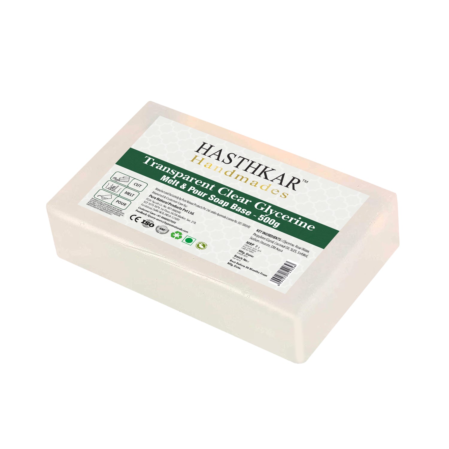 Hasthkar Handmades Clear Glycerine Pour & Melt Soap Base 500Gm