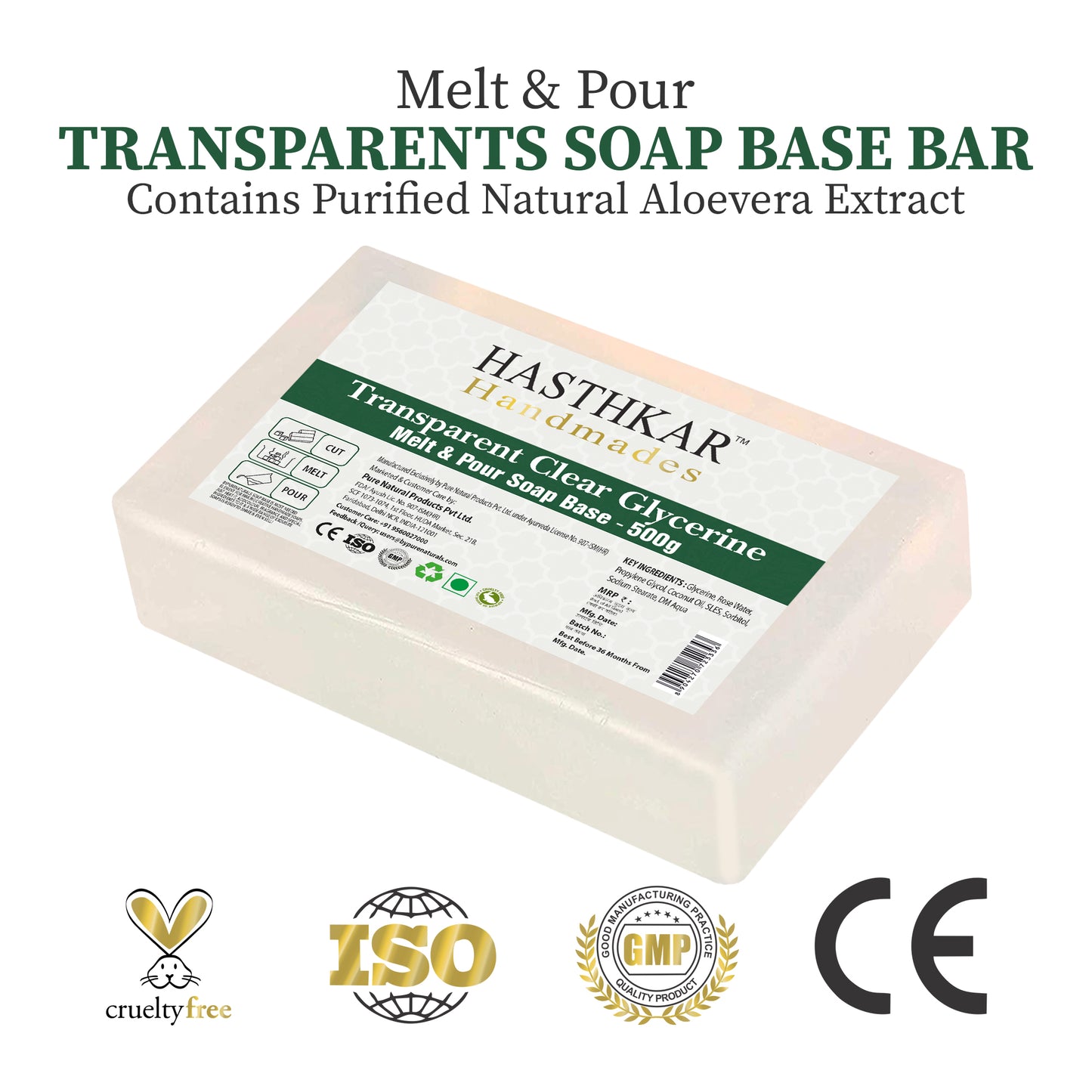 Hasthkar Handmades Clear Glycerine Pour & Melt Soap Base 500Gm Pack of 2-6
