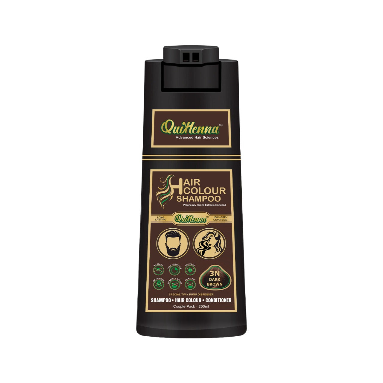 QuikHenna Ammonia Free Hair Colour Shampoo For Men and Women dark brown