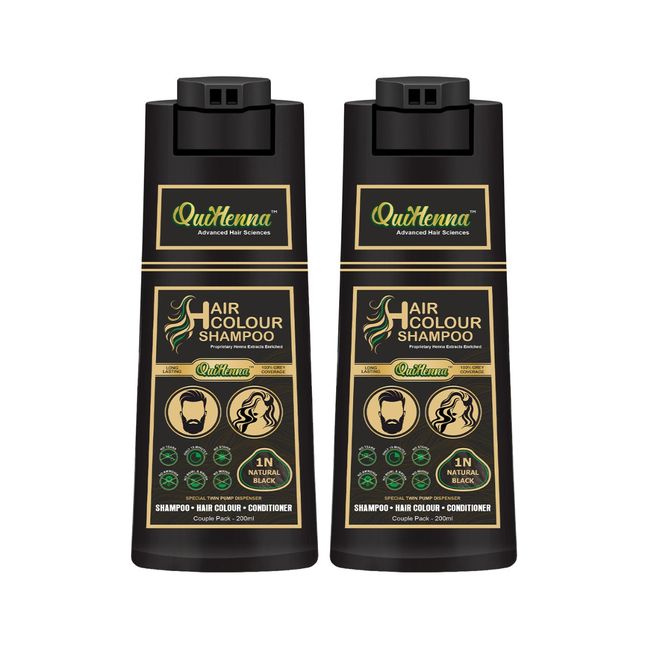 QuikHenna Ammonia Free Hair Colour Shampoo For Men and Women natural black pack of 2