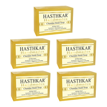 Hasthkar Handmade Glycerine Chandan Haldi Soap- 125gm - BuyPureNaturals